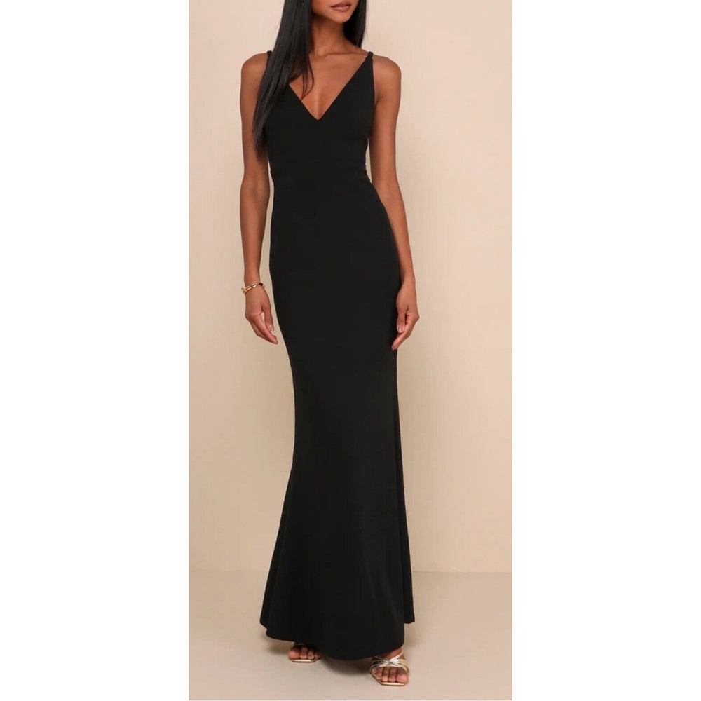 Lulus Dress Size L Black Melora Spaghetti Strap V-Neck Evening Cocktail Maxi